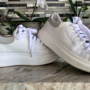 Valentino White and Silver Casual Sneakers